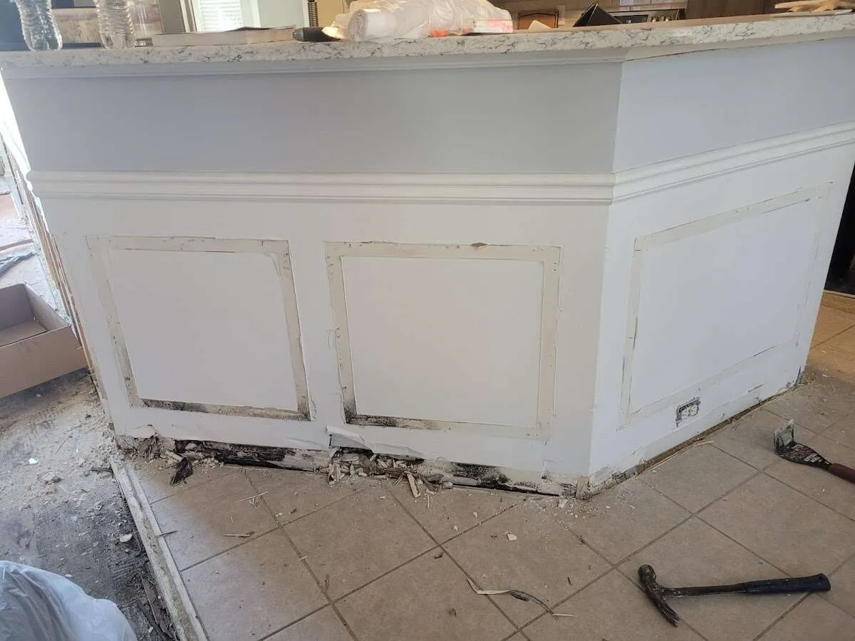 Water damage and mold on kitchen during Storm Damage Restoration in Petal
